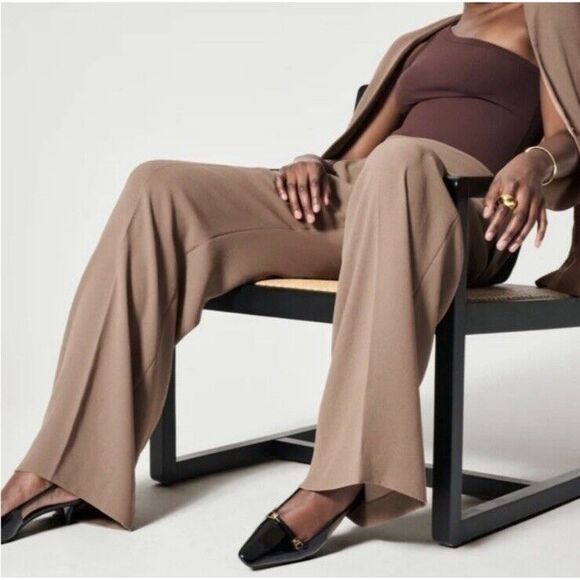 SPANX Crepe Pleated Trouser Pants Cedar 20542 Pull On High Rise Women M Wide Leg - Picture 13 of 13
